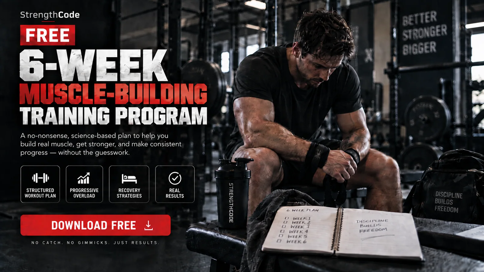 Free 6-Week Muscle-Building Workout Plan: 5-Day Gym Program cover image