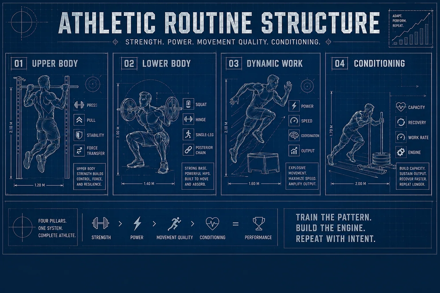 Upper Body, Lower Body, Dynamic and Conditioning Routine illustration